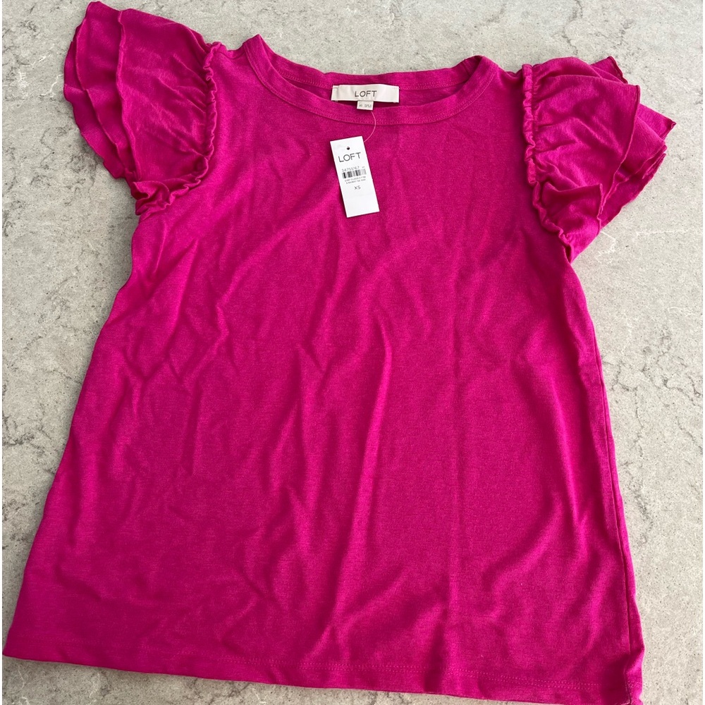 Elevated tee with ruffle sleeves- bright pink
